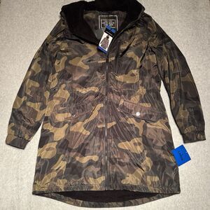 Lucky Brand Jacket Womens Large Green Camo Parka Faux Fur Lined Hooded Coat